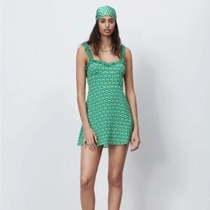 ZARA | Floral Printed Mini Dress Green Size Medium